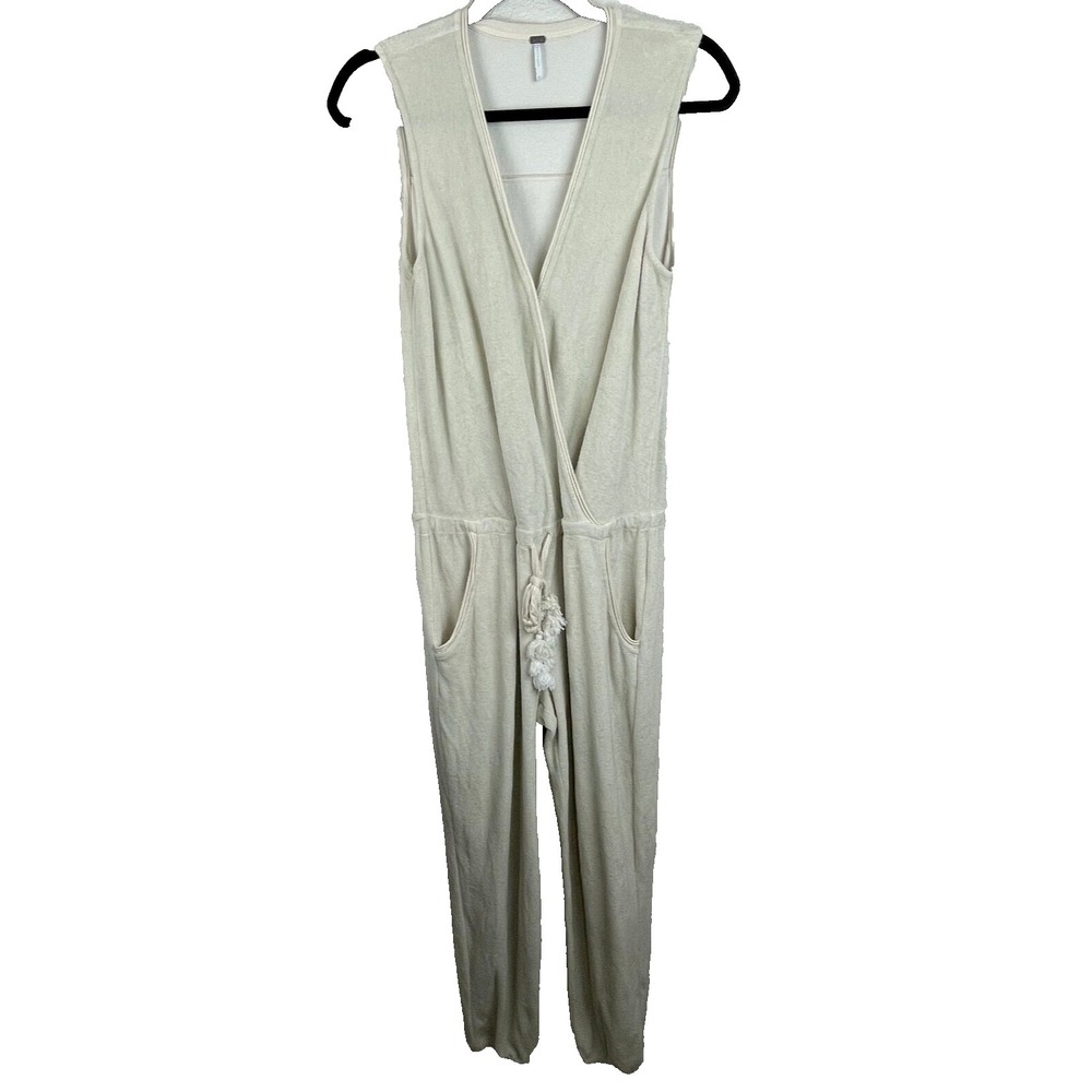 Young Fabulous Broke Terrycloth Jumpsuit Womens XS Cream Tan Jogger‎ Boho Luxury